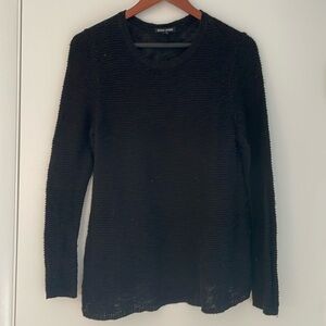 Eileen Fisher - Organic Linen Cotton Slub Crew Neck Top, black, size Large